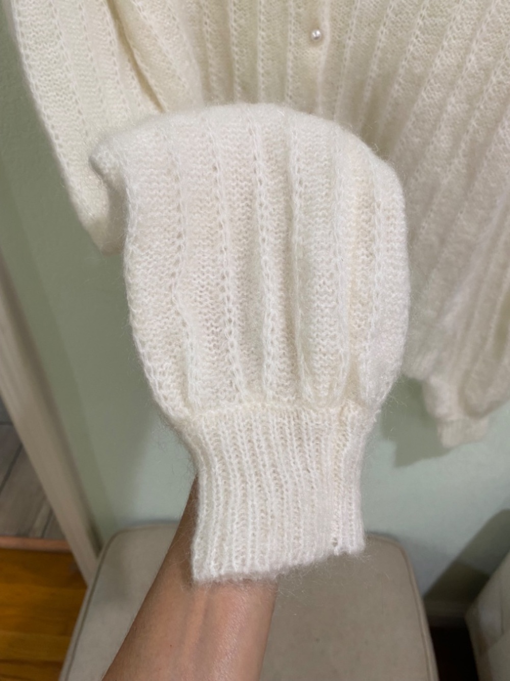 Sezane Ecru Amance Knit Pearl Button Cardigan Medium - Picture 5 of 11